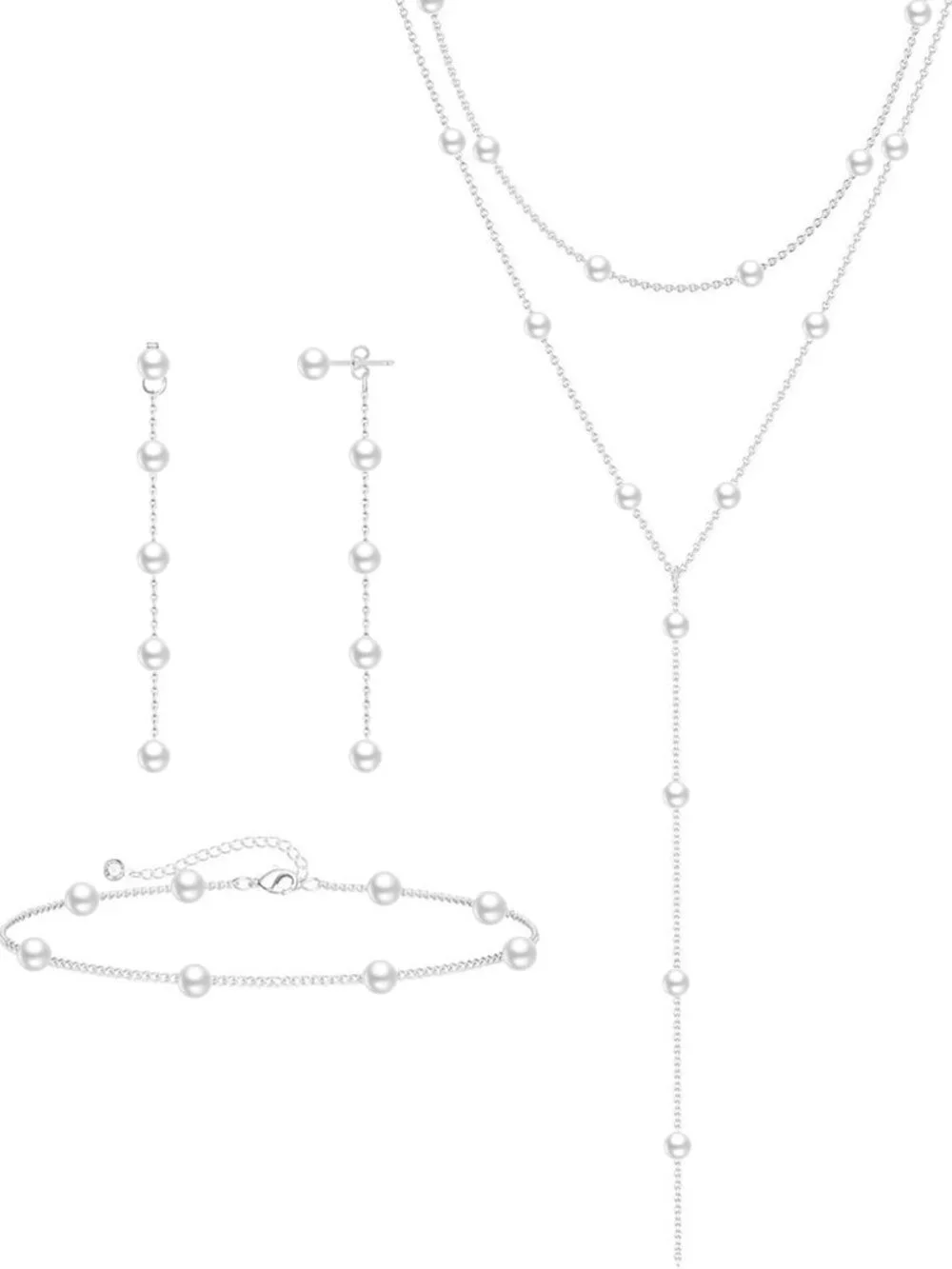 Dainty Layered Gold Pearl Necklace Set, Choker & Earrings, Trendy Wedding